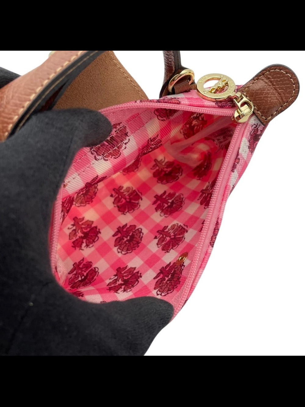 Longchamp XS Le Pliage Artichoke Rose Pink Gingham - Picture 5 of 9
